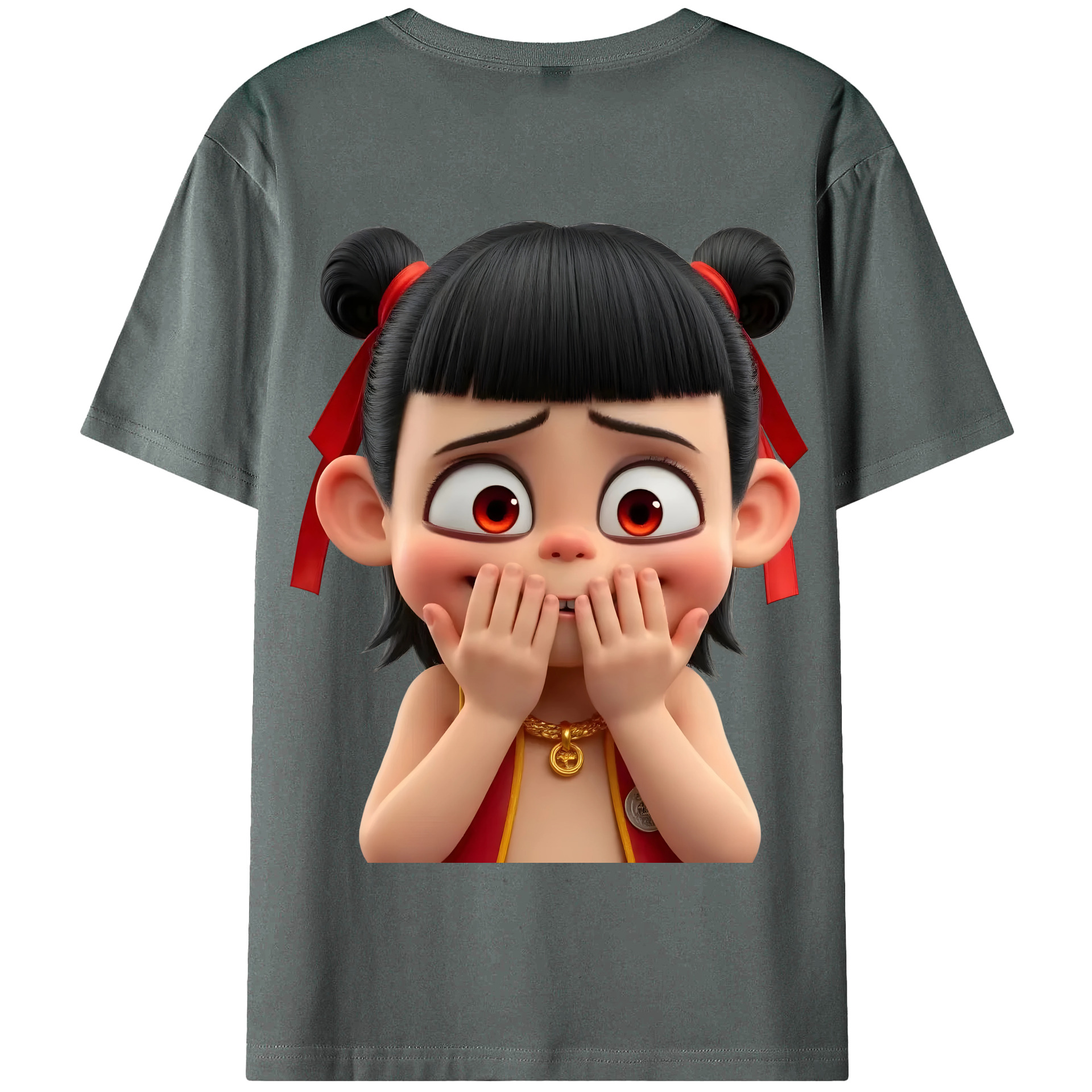 （画像用） Ne Zha 2 ナタ 魔童の大暴れ 綿100％半袖Tシャツ（背面プリント）